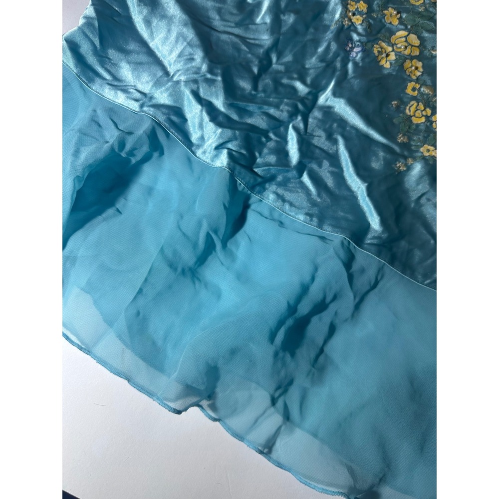 Secret Treasures Blue Satin Floral Embroidered Chemise Nightgown - Picture 3 of 9